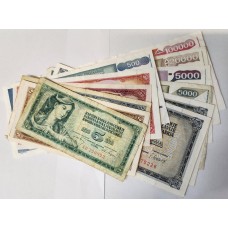 YUGOSLAVIA . FIVE 5 - ONE HUNDRED THOUSAND 1000,000 DINARA . LOT OF 13 BANKNOTES